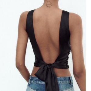 Zara Open Back Satin Effect Top Size S